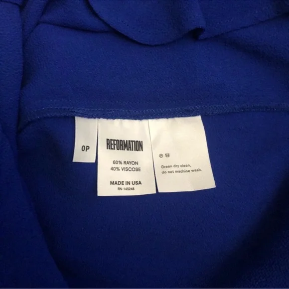 NEW Reformation Westport dress high low hem detailSize 0P Cobalt Blue